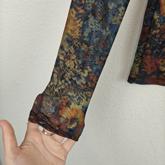 Jason Wu Women's Long Sleeve Knit Mesh Floral Printed Top Mock Neck Size Small - Picture 8 of 12